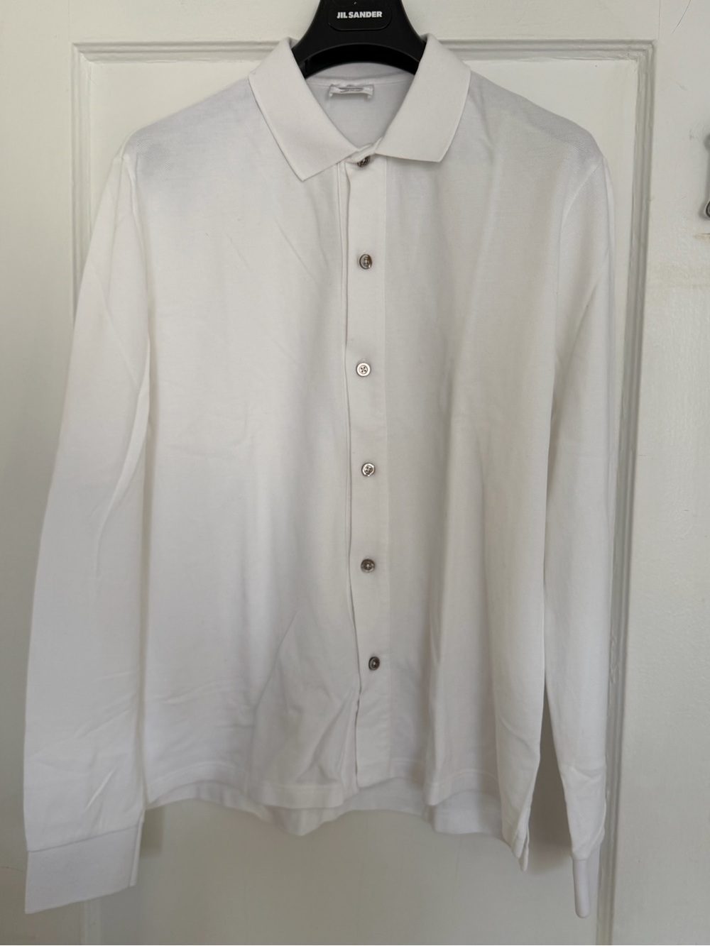 Jil Sander White Knit Polo Button-Up